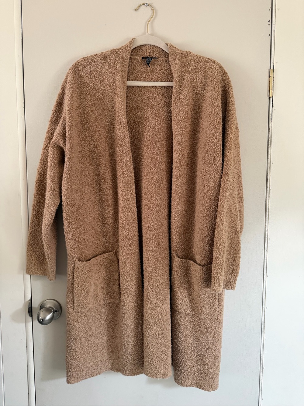 Eileen Fisher Camel/Tan Cozy Bouclé Open Cardigan
